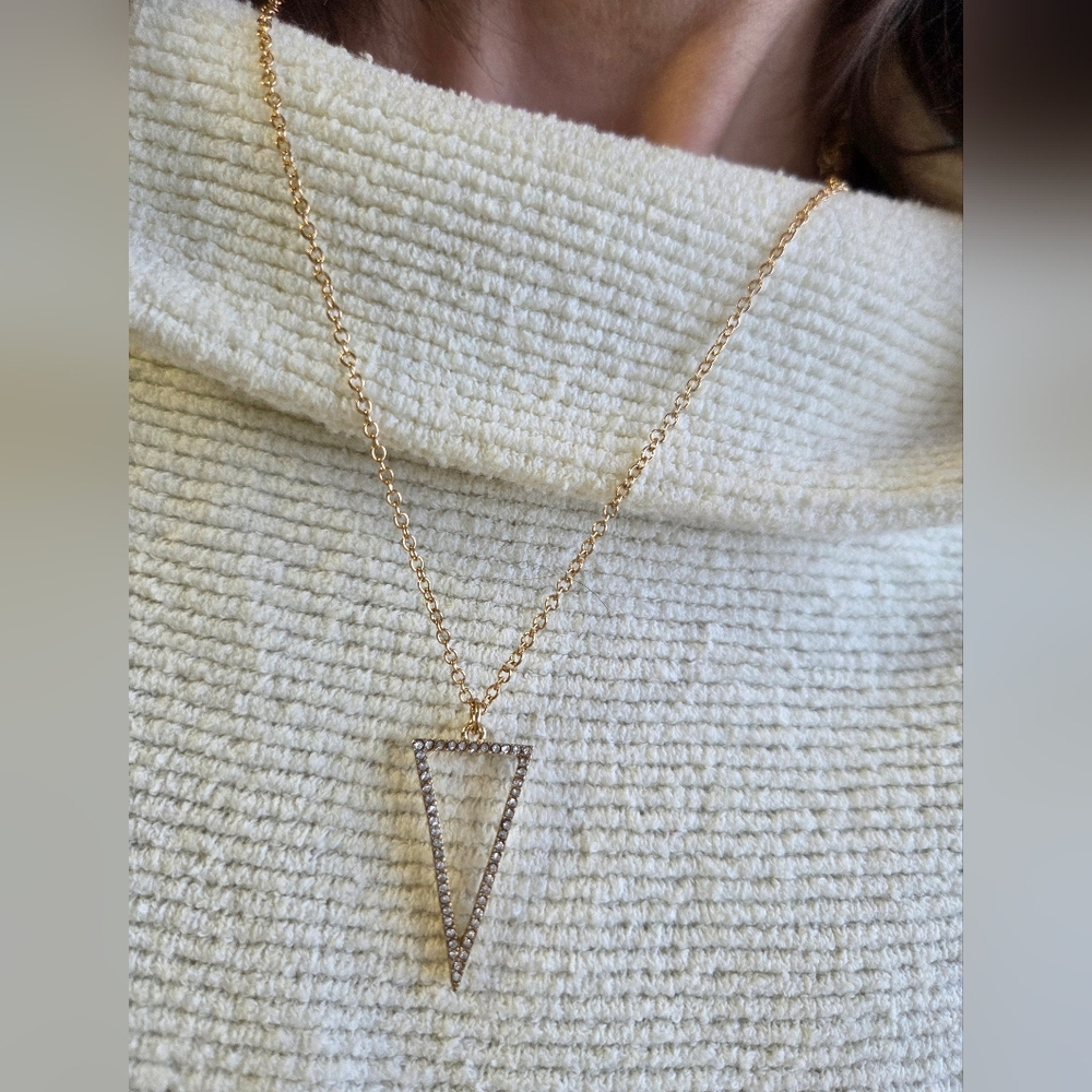 ✨ Get Gem Gold Pave Crystal Open Triangle Geometric Pendant Layering Necklace✨